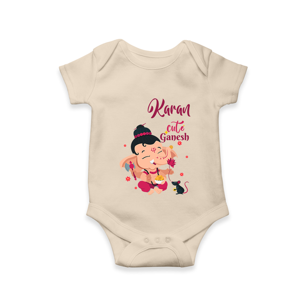Cute Ganesha Romper | Personalized Baby Romper for Ganesha Celebration - IVORY - New Born (Chest 14")