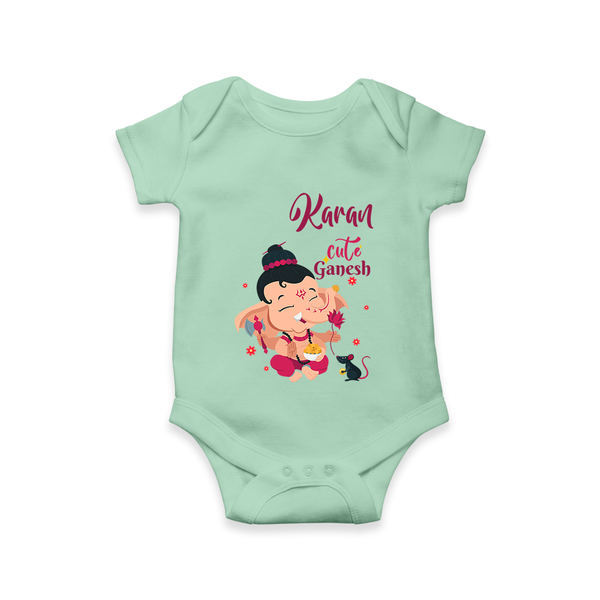 Cute Ganesha Romper | Personalized Baby Romper for Ganesha Celebration - MINT GREEN - New Born (Chest 14")