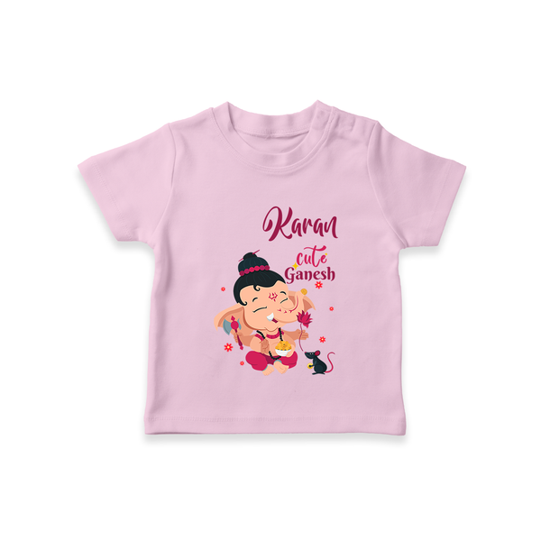 Cute Ganesha T-Shirt | Personalized Baby T-Shirt for Ganesha Celebration - BABY PINK - 0-5 Months Old (Chest 17")