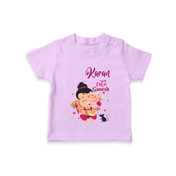 Cute Ganesha T-Shirt | Personalized Baby T-Shirt for Ganesha Celebration - LILAC - 0-5 Months Old (Chest 17")