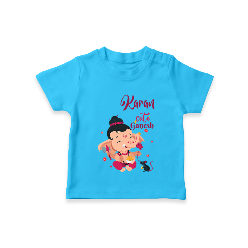 Cute Ganesha T-Shirt | Personalized Baby T-Shirt for Ganesha Celebration - SKY BLUE - 0-5 Months Old (Chest 17")