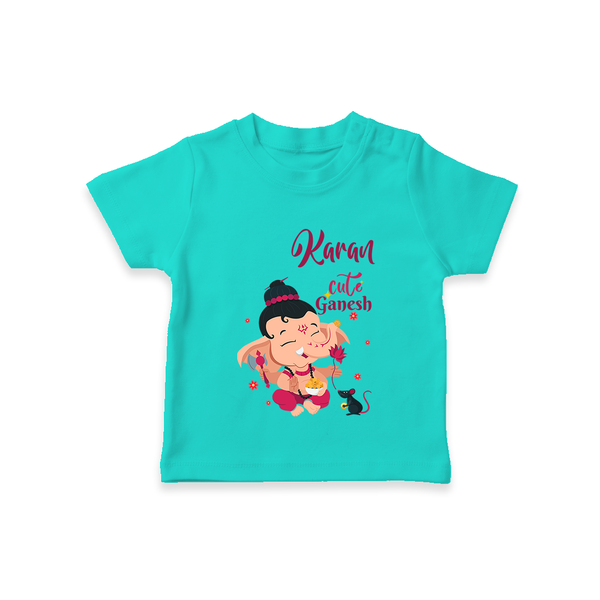 Cute Ganesha T-Shirt | Personalized Baby T-Shirt for Ganesha Celebration - TEAL - 0-5 Months Old (Chest 17")