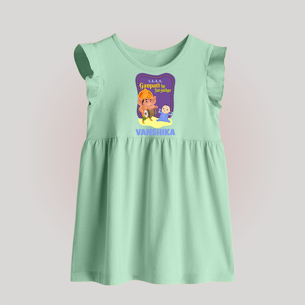 Ganpati Ka Jai-Jaikar Baby Frock | Custom Baby Frock for Ganesha Festival - MINT GREEN - 0 - 3 Months Old (Chest 17")