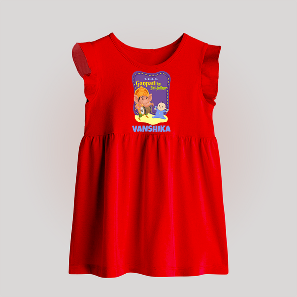 Ganpati Ka Jai-Jaikar Baby Frock | Custom Baby Frock for Ganesha Festival - RED - 0 - 3 Months Old (Chest 17")