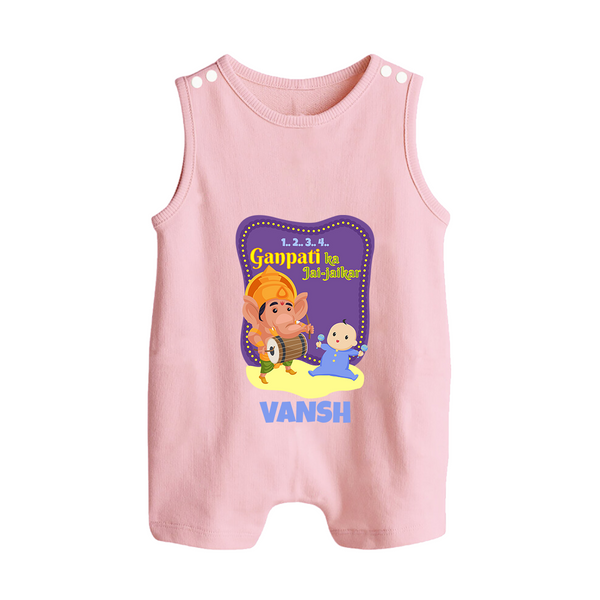 Ganpati Ka Jai-Jaikar Romper Suit / Sleeveless Romper | Custom Baby Romper Suit / Sleeveless Romper for Ganesha Festival - BABY PINK - 0 - 5 Months Old (Chest 18")