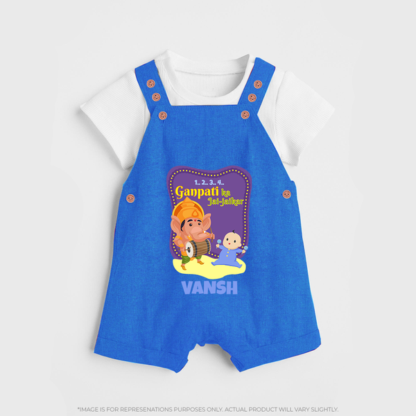 Ganpati Ka Jai-Jaikar Dungaree Set | Custom Baby Dungaree Set for Ganesha Festival - COBALT BLUE - 0 - 5 Months Old (Chest 18")