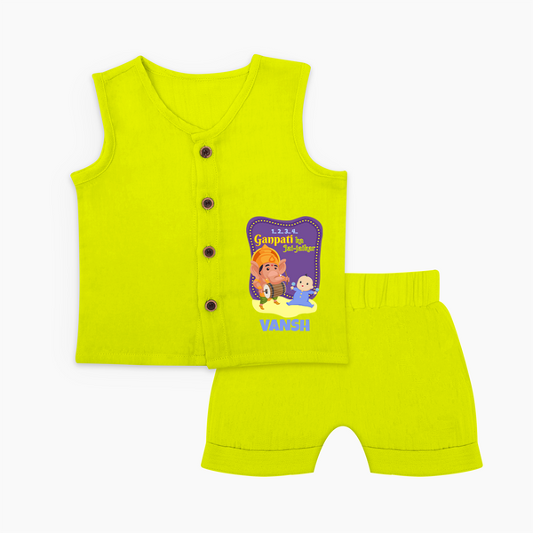 Ganpati Ka Jai-Jaikar Jabla Set | Custom Baby Jabla Set for Ganesha Festival - LIME GREEN - 0 - 3 Months Old (Chest 9.8")