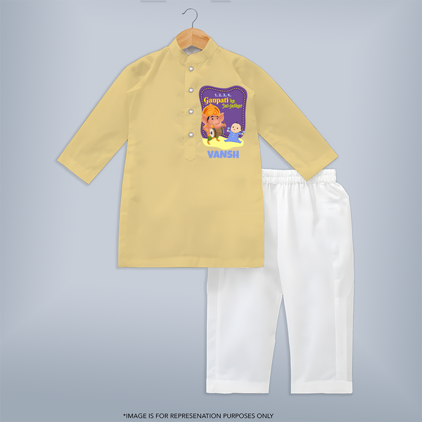 Ganpati Ka Jai-Jaikar Kurta Set | Custom Baby Kurta Set for Ganesha Festival - PASTEL YELLOW - 3 - 6 Months Old (Chest 24", Kurta Length 14'', Waist 19", Pant Length 14")