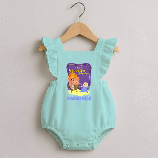Ganpati Ka Jai-Jaikar Romper Frock | Custom Baby Romper Frock for Ganesha Festival - MINT GREEN - 0 - 3 Months Old (Chest 19")