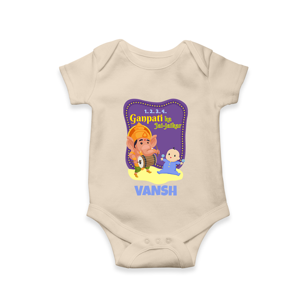 Ganpati Ka Jai-Jaikar Romper | Custom Baby Romper for Ganesha Festival - IVORY - New Born (Chest 14")