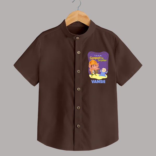 Ganpati Ka Jai-Jaikar Shirt | Custom Baby Shirt for Ganesha Festival - CHOCOLATE BROWN - 0 - 6 Months Old (Chest 23")