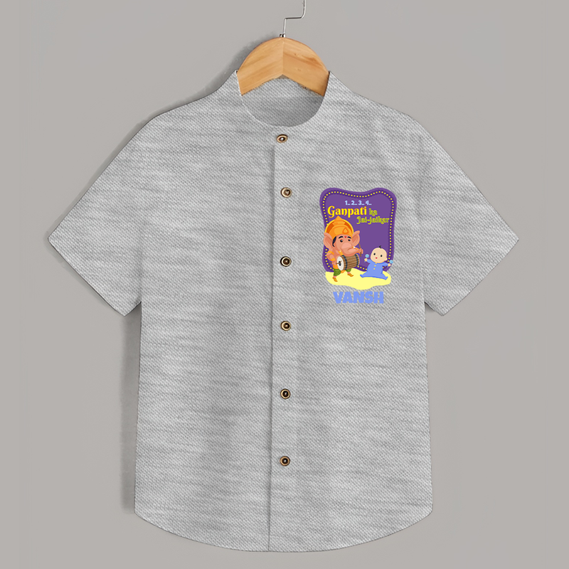 Ganpati Ka Jai-Jaikar Shirt | Custom Baby Shirt for Ganesha Festival - GREY - 0 - 6 Months Old (Chest 23")