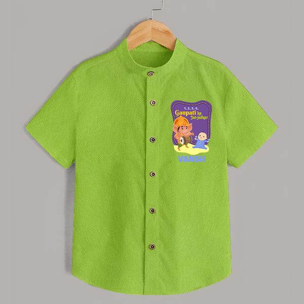 Ganpati Ka Jai-Jaikar Shirt | Custom Baby Shirt for Ganesha Festival - LIME GREEN - 0 - 6 Months Old (Chest 23")