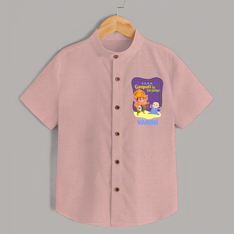 Ganpati Ka Jai-Jaikar Shirt | Custom Baby Shirt for Ganesha Festival - PEACH - 0 - 6 Months Old (Chest 23")