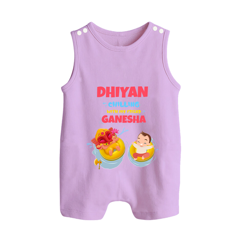 Chilling with My Friend Ganesha Romper Suit / Sleeveless Romper | Personalized Baby Romper Suit / Sleeveless Romper for Ganesha Celebration - LILAC - 0 - 5 Months Old (Chest 18")