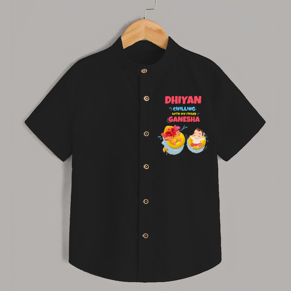 Chilling with My Friend Ganesha Shirt | Personalized Baby Shirt for Ganesha Celebration - BLACK - 0 - 6 Months Old (Chest 23")