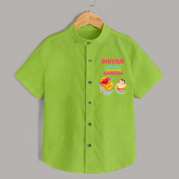 Chilling with My Friend Ganesha Shirt | Personalized Baby Shirt for Ganesha Celebration - LIME GREEN - 0 - 6 Months Old (Chest 23")