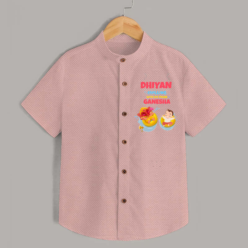 Chilling with My Friend Ganesha Shirt | Personalized Baby Shirt for Ganesha Celebration - PEACH - 0 - 6 Months Old (Chest 23")