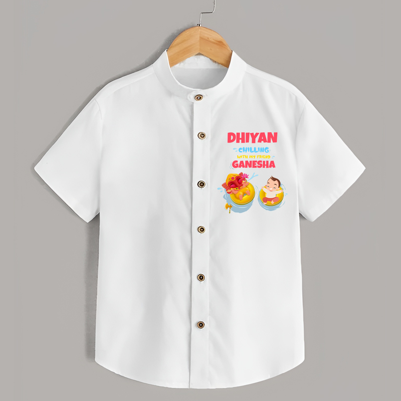 Chilling with My Friend Ganesha Shirt | Personalized Baby Shirt for Ganesha Celebration - WHITE - 0 - 6 Months Old (Chest 23")