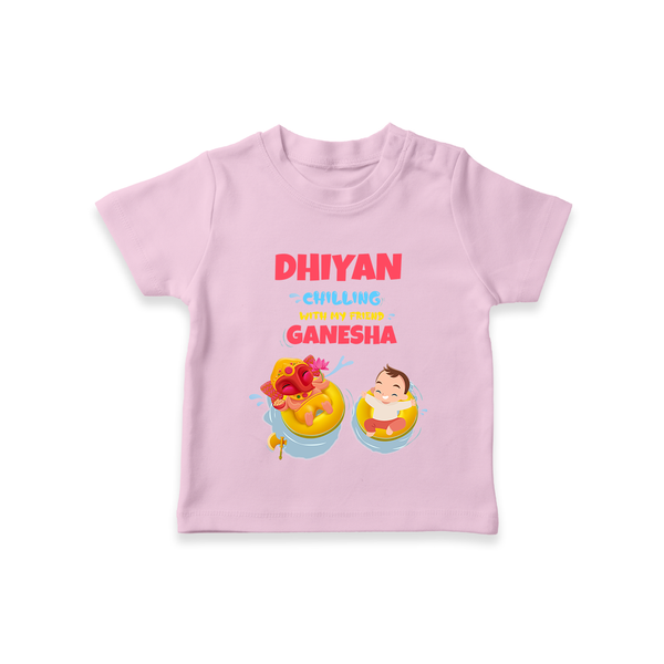 Chilling with My Friend Ganesha T-Shirt | Personalized Baby T-Shirt for Ganesha Celebration - BABY PINK - 0-5 Months Old (Chest 17")