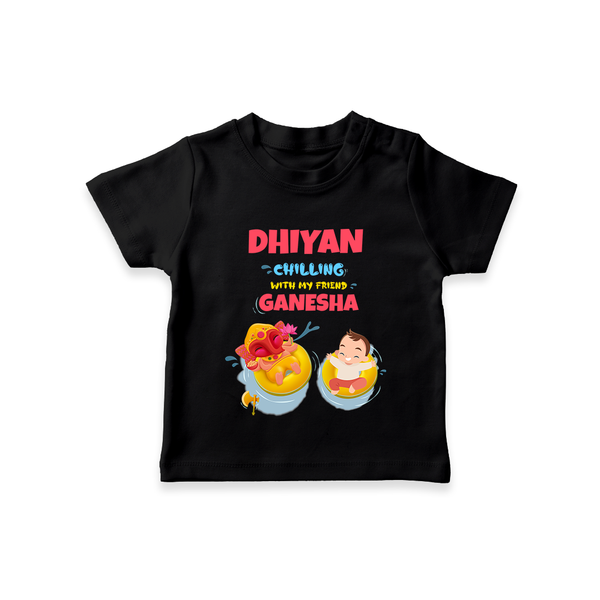 Chilling with My Friend Ganesha T-Shirt | Personalized Baby T-Shirt for Ganesha Celebration - BLACK - 0-5 Months Old (Chest 17")