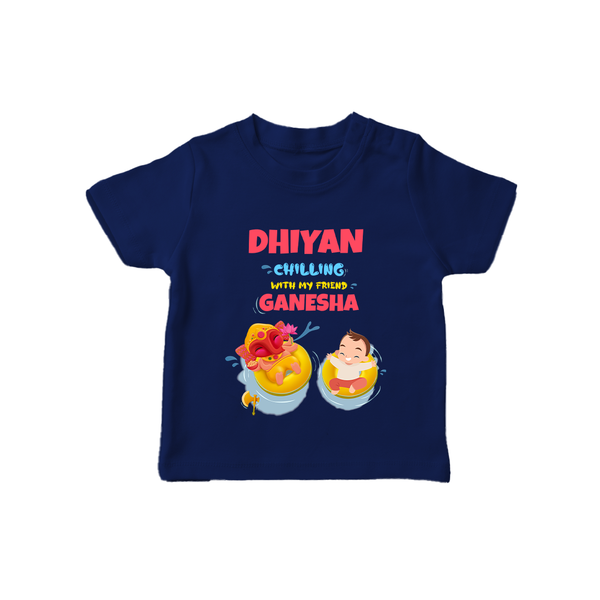 Chilling with My Friend Ganesha T-Shirt | Personalized Baby T-Shirt for Ganesha Celebration - NAVY BLUE - 0-5 Months Old (Chest 17")