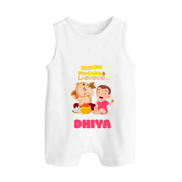 Modaks & Laddoos Romper Suit / Sleeveless Romper | Custom Baby Romper Suit / Sleeveless Romper for Ganesha Celebration - WHITE - 0 - 5 Months Old (Chest 18")