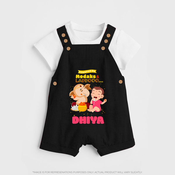 Modaks & Laddoos Dungaree Set | Custom Baby Dungaree Set for Ganesha Celebration - BLACK - 0 - 5 Months Old (Chest 18")