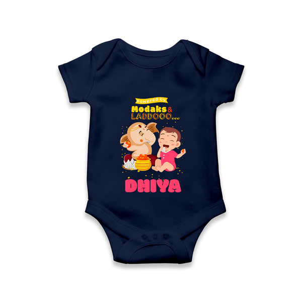 Modaks & Laddoos Romper | Custom Baby Romper for Ganesha Celebration - NAVY BLUE - New Born (Chest 14")