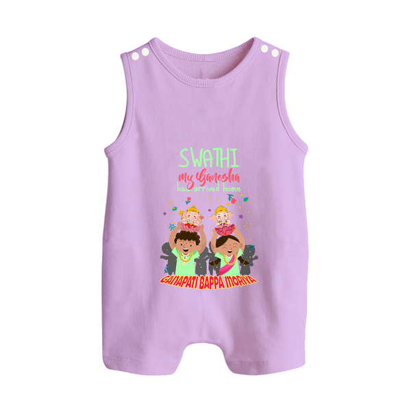 My Ganesha Has Arrived Home Romper Suit / Sleeveless Romper | Personalized Baby Romper Suit / Sleeveless Romper for Ganesha Devotees - LILAC - 0 - 5 Months Old (Chest 18")