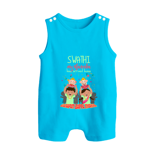 My Ganesha Has Arrived Home Romper Suit / Sleeveless Romper | Personalized Baby Romper Suit / Sleeveless Romper for Ganesha Devotees - SKY BLUE - 0 - 5 Months Old (Chest 18")