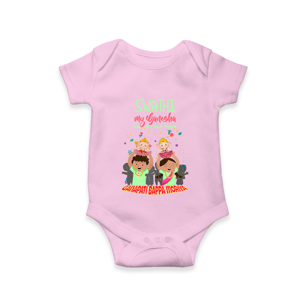 My Ganesha Has Arrived Home Romper | Personalized Baby Romper for Ganesha Devotees - BABY PINK - New Born (Chest 14")