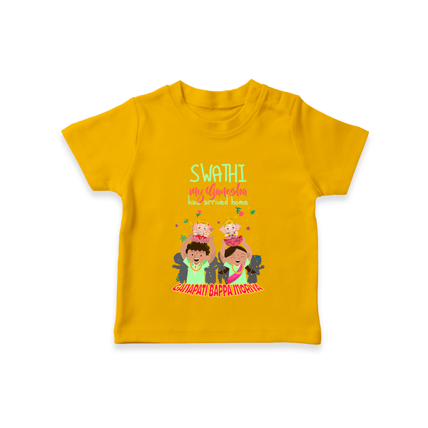 My Ganesha Has Arrived Home T-Shirt | Personalized Baby T-Shirt for Ganesha Devotees - CHROME YELLOW - 0-5 Months Old (Chest 17")