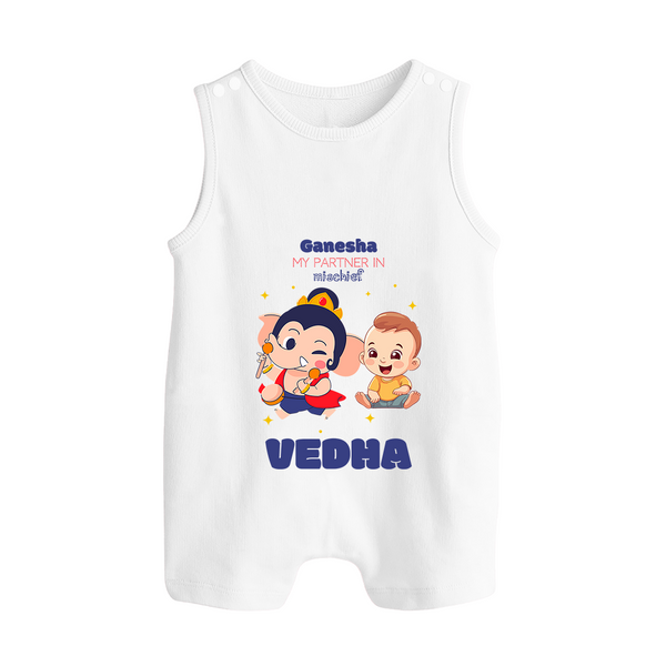 My Parents in Mischief Romper Suit / Sleeveless Romper | Custom Baby Romper Suit / Sleeveless Romper for Ganesha Celebration - WHITE - 0 - 5 Months Old (Chest 18")