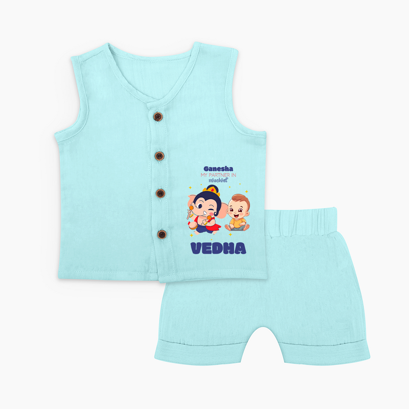 My Parents in Mischief Jabla Set | Custom Baby Jabla Set for Ganesha Celebration - BABY BLUE - 0 - 3 Months Old (Chest 9.8")