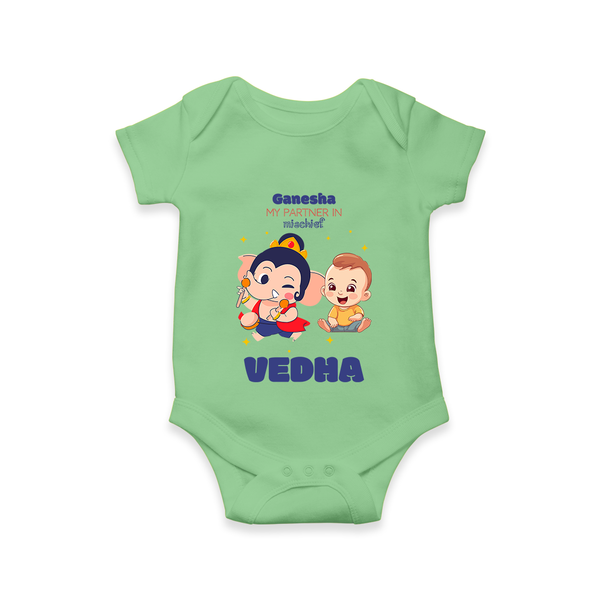 My Parents in Mischief Romper | Custom Baby Romper for Ganesha Celebration - GREEN - New Born (Chest 14")