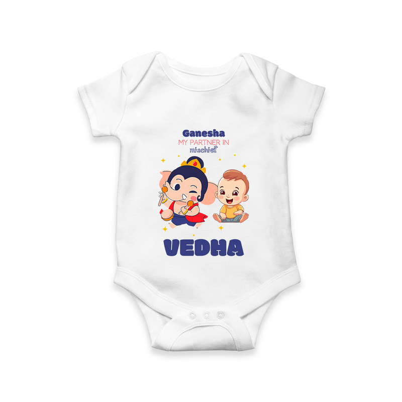 My Parents in Mischief Romper | Custom Baby Romper for Ganesha Celebration - WHITE - New Born (Chest 14")