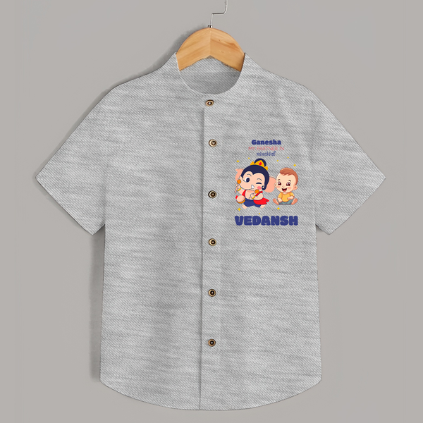 My Parents in Mischief Shirt | Custom Baby Shirt for Ganesha Celebration - GREY - 0 - 6 Months Old (Chest 23")