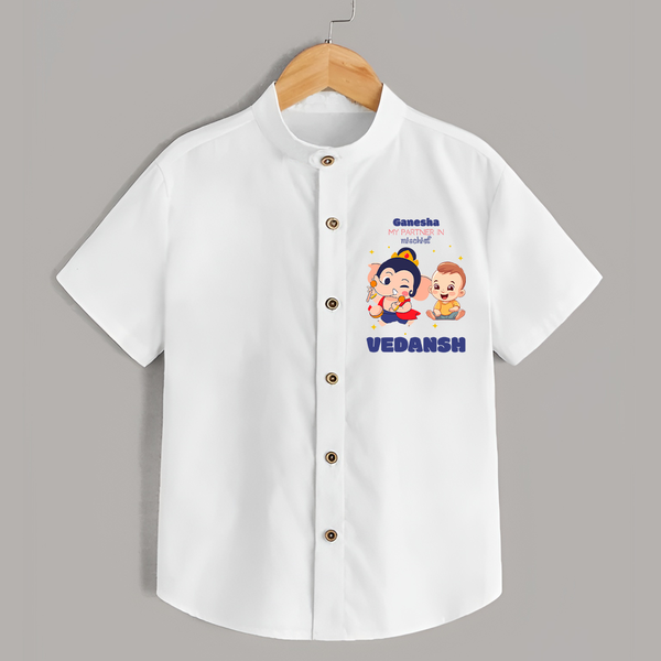My Parents in Mischief Shirt | Custom Baby Shirt for Ganesha Celebration - WHITE - 0 - 6 Months Old (Chest 23")