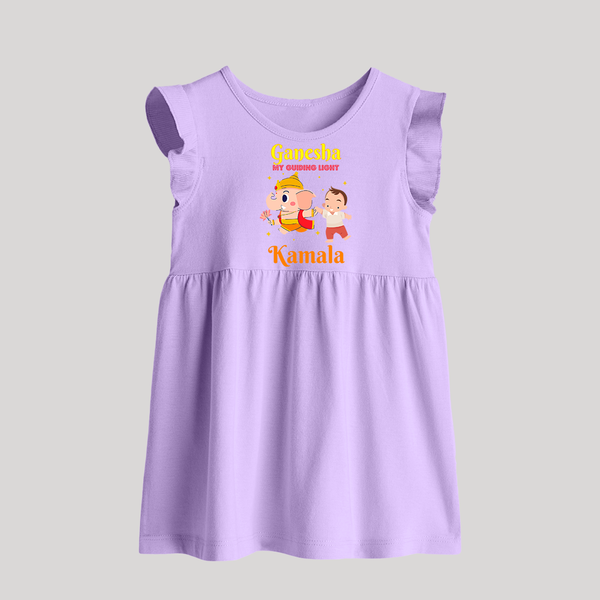 Ganesha My Guiding Light Baby Frock | Personalized Baby Frock for Ganesha Devotees - LILAC - 0 - 3 Months Old (Chest 17")