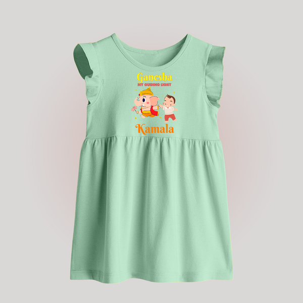 Ganesha My Guiding Light Baby Frock | Personalized Baby Frock for Ganesha Devotees - MINT GREEN - 0 - 3 Months Old (Chest 17")