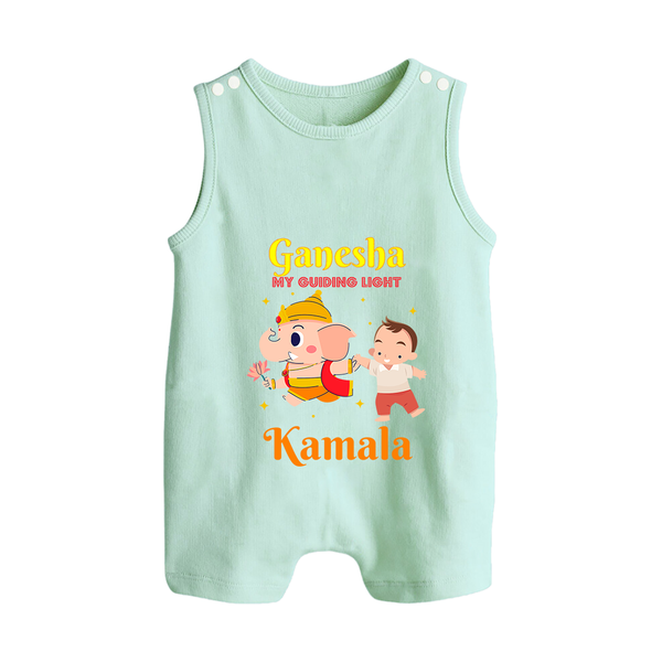 Ganesha My Guiding Light Romper Suit / Sleeveless Romper | Personalized Baby Romper Suit / Sleeveless Romper for Ganesha Devotees - MINT GREEN - 0 - 5 Months Old (Chest 18")