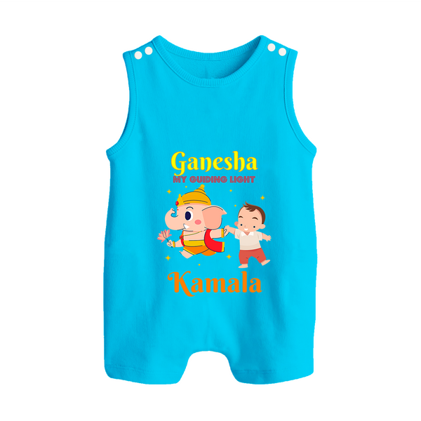 Ganesha My Guiding Light Romper Suit / Sleeveless Romper | Personalized Baby Romper Suit / Sleeveless Romper for Ganesha Devotees - SKY BLUE - 0 - 5 Months Old (Chest 18")