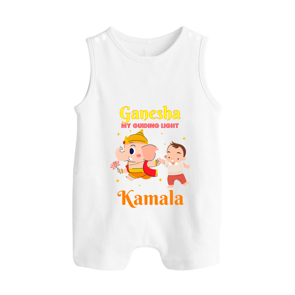 Ganesha My Guiding Light Romper Suit / Sleeveless Romper | Personalized Baby Romper Suit / Sleeveless Romper for Ganesha Devotees - WHITE - 0 - 5 Months Old (Chest 18")