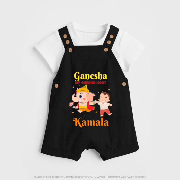 Ganesha My Guiding Light Dungaree Set | Personalized Baby Dungaree Set for Ganesha Devotees - BLACK - 0 - 5 Months Old (Chest 18")
