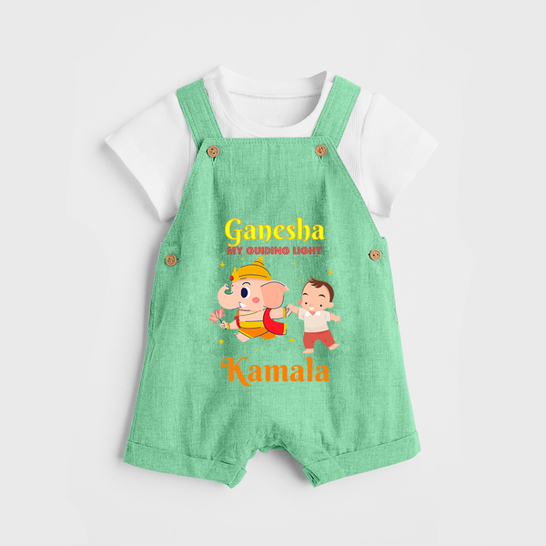 Ganesha My Guiding Light Dungaree Set | Personalized Baby Dungaree Set for Ganesha Devotees - GREEN - 0 - 5 Months Old (Chest 18")