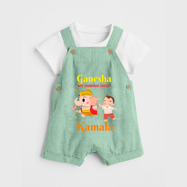 Ganesha My Guiding Light Dungaree Set | Personalized Baby Dungaree Set for Ganesha Devotees - MINT GREEN - 0 - 5 Months Old (Chest 18")
