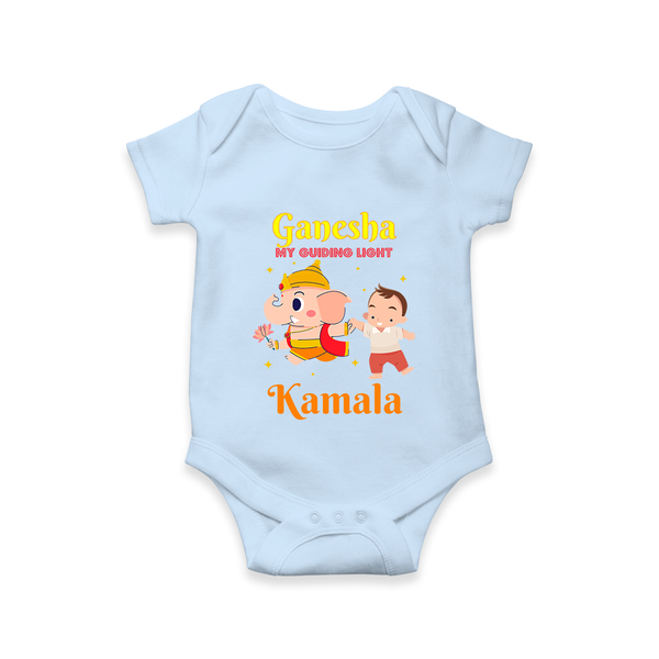 Ganesha My Guiding Light Romper | Personalized Baby Romper for Ganesha Devotees - BABY BLUE - New Born (Chest 14")