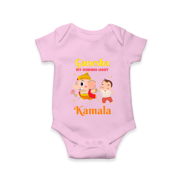 Ganesha My Guiding Light Romper | Personalized Baby Romper for Ganesha Devotees - BABY PINK - New Born (Chest 14")