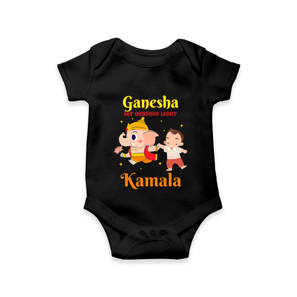 Ganesha My Guiding Light Romper | Personalized Baby Romper for Ganesha Devotees - BLACK - New Born (Chest 14")